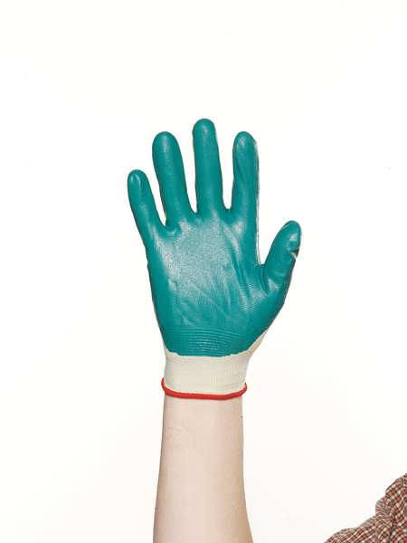 Nitrile Coated Gloves, Palm Coverage, Green, XL, PR