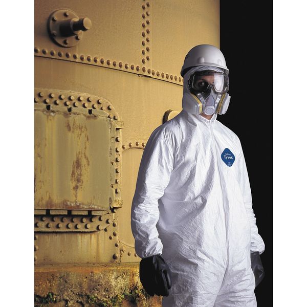 Tyvek 400 Hooded Disposable Coveralls, Medium, Zipper, Elastic Wrist, Elastic Ankle, White, 6 Pack