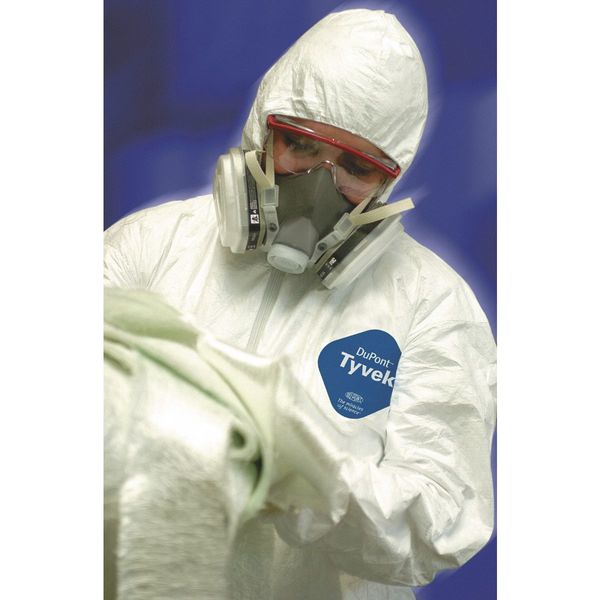 Tyvek 400 Hooded Disposable Coveralls, Medium, Zipper, Elastic Wrist, Elastic Ankle, White, 6 Pack