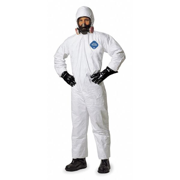 Tyvek 400 Hooded Disposable Coveralls, Medium, Zipper, Elastic Wrist, Elastic Ankle, White, 6 Pack