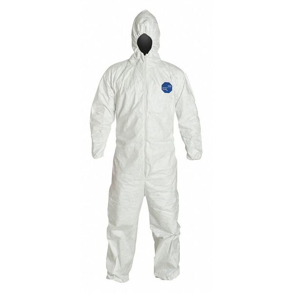 Tyvek 400 Hooded Disposable Coveralls, Medium, Zipper, Elastic Wrist, Elastic Ankle, White, 6 Pack