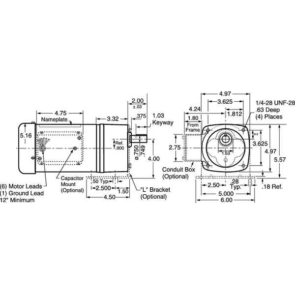 AC Gearmotor, 310.0 in-lb Max. Torque, 5 RPM Nameplate RPM, 115/230V AC Voltage, 1 Phase