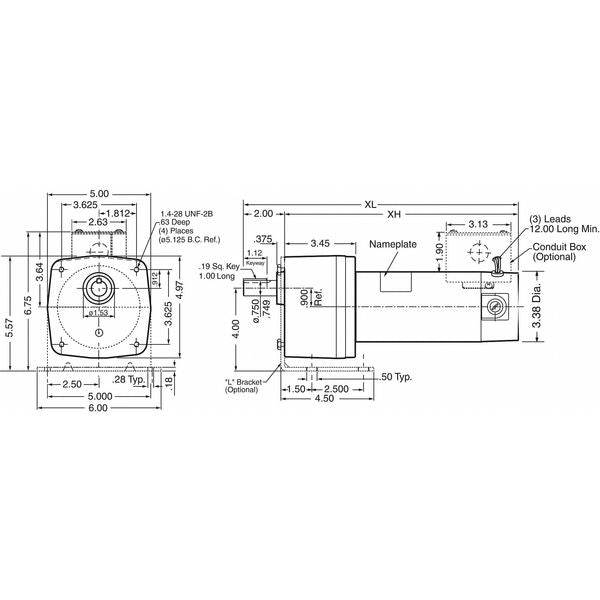 DC Gearmotor, 100.0 in-lb Max. Torque, 125 RPM Nameplate RPM, 90V DC Voltage
