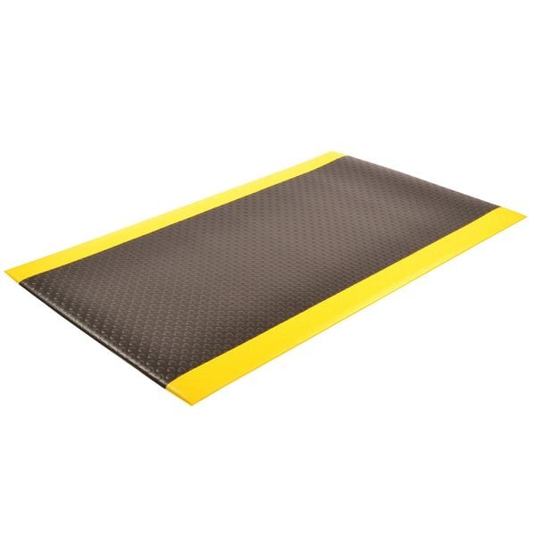 Antifatigue Mat, Black/Yellow, 6 ft. L x 2 ft. W, PVC, Bubble Surface Pattern, 1/2