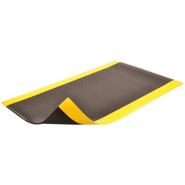 Antifatigue Mat, Black/Yellow, 6 ft. L x 3 ft. W, PVC, Bubble Surface Pattern, 1/2