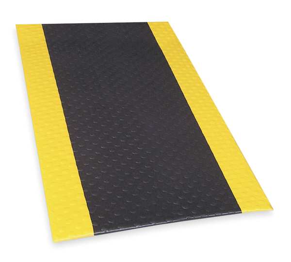 Antifatigue Mat, Black/Yellow, 3 ft. L x 2 ft. W, PVC, Bubble Surface Pattern, 1/2