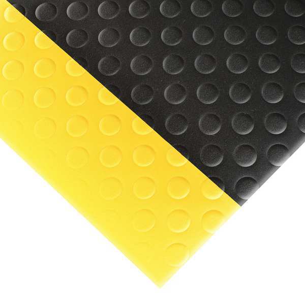 Antifatigue Runner, Black/Yellow, 12 ft. L x 3 ft. W, PVC, Bubble Surface Pattern, 1/2