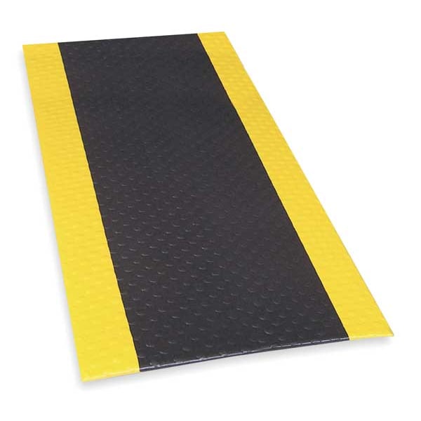 Antifatigue Mat, Black/Yellow, 5 ft. L x 3 ft. W, PVC, Bubble Surface Pattern, 1/2