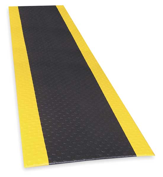 Antifatigue Runner, Black/Yellow, 12 ft. L x 3 ft. W, PVC, Bubble Surface Pattern, 1/2