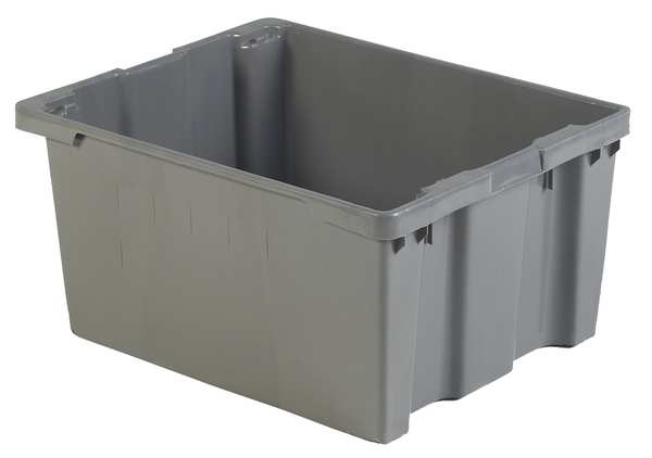 Stack & Nest Bin, Gray, Plastic, 30 1/8 in L x 24 in W x 15 1/8 in H, 70 lb Load Capacity