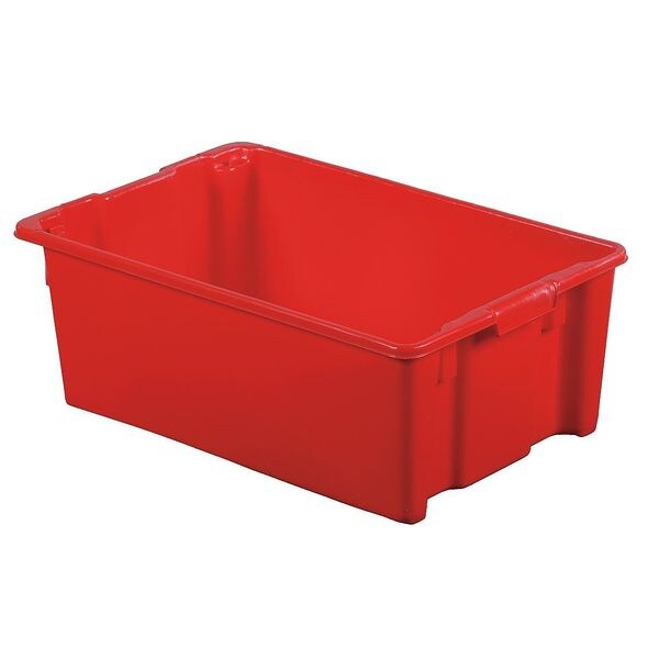 Stack & Nest Bin, Red, Plastic, 28 3/8 in L x 18 3/4 in W x 10 1/2 in H, 70 lb Load Capacity