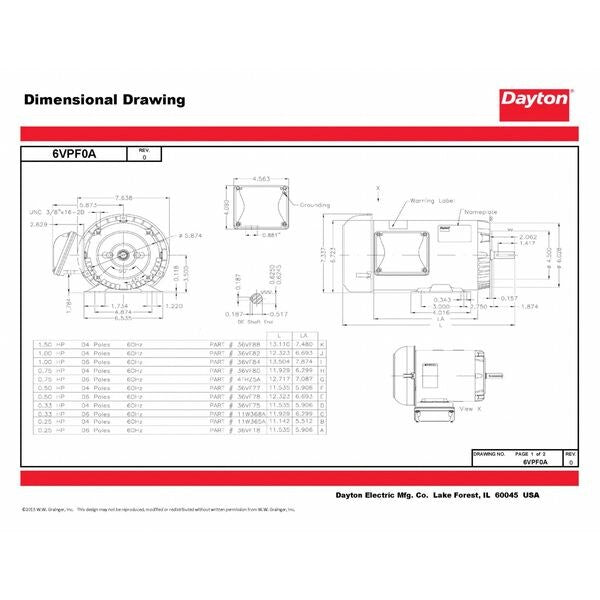 3-Phase General Purpose Motor, 1 1/2 HP, 56H Frame, 208-230/460V AC Voltage, 1,730 Nameplate RPM