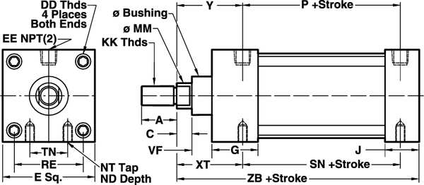 Air Cylinder, 4 in Bore, 30 1/2 in Stroke, NFPA Double Acting