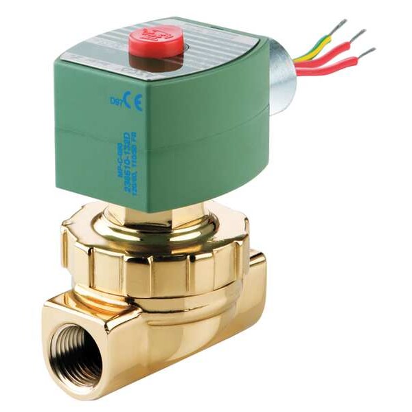 120V AC Brass Steam and Hot Water Solenoid Valve, Normally Closed, 1/4 in Pipe Size