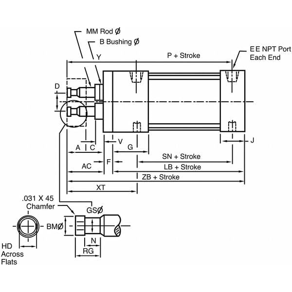 Air Cylinder, 1 1/2 in Bore, 2 in Stroke, ISO Double Acting