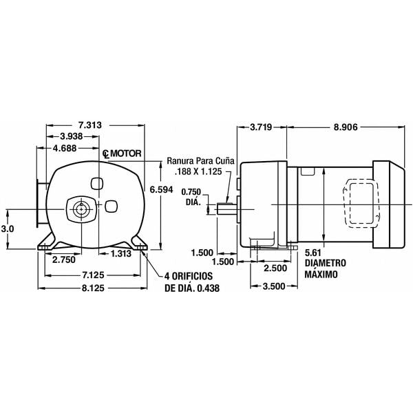 AC Gearmotor, 480.0 in-lb Max. Torque, 61 RPM Nameplate RPM, 115V AC Voltage, 1 Phase