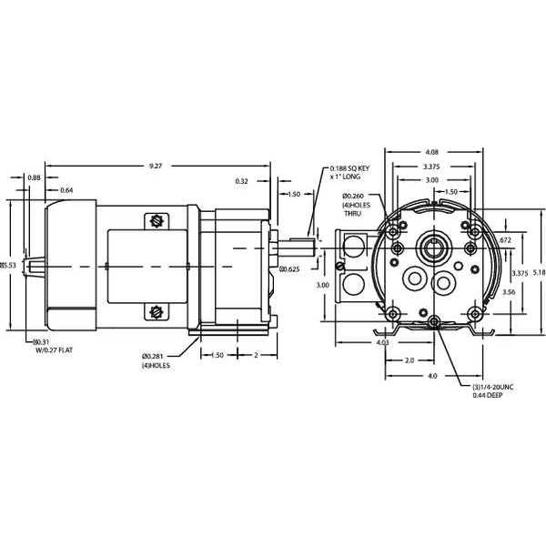 AC Gearmotor, 60.0 in-lb Max. Torque, 161 RPM Nameplate RPM, 115/230V AC Voltage, 1 Phase