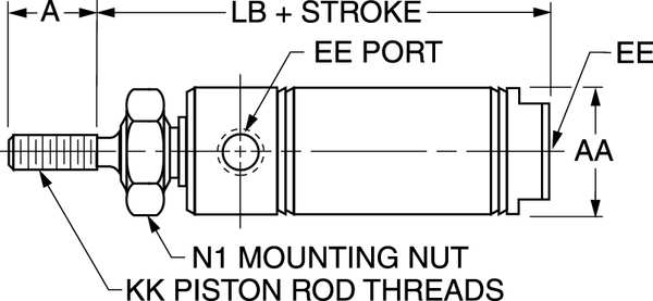 Air Cylinder, 9/16 in Bore, 6 in Stroke, Round Body Double Acting
