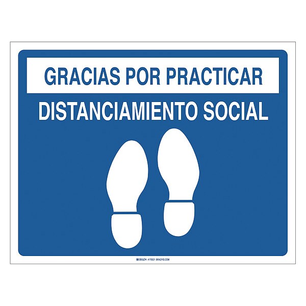 Social Distancing Floor Sign, 14 in H, 18 in W, Vinyl, Rectangle, Spanish, FS-1418-001