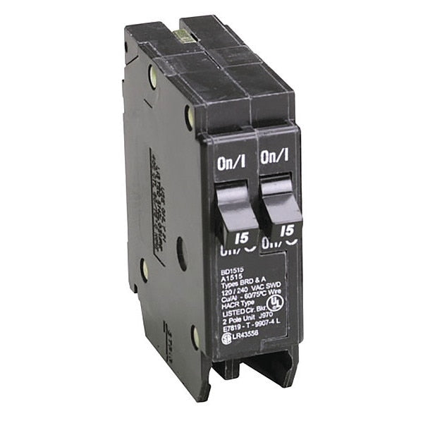 Circuit Breaker, 15 A, 120V AC, 1 Pole, Plug In Mounting Style, BD Series