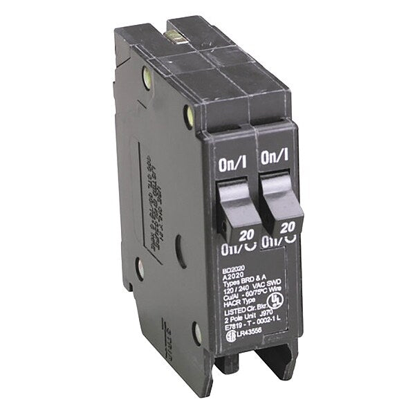 Circuit Breaker, 20 A, 120V AC, 1 Pole, Plug In Mounting Style, BD Series