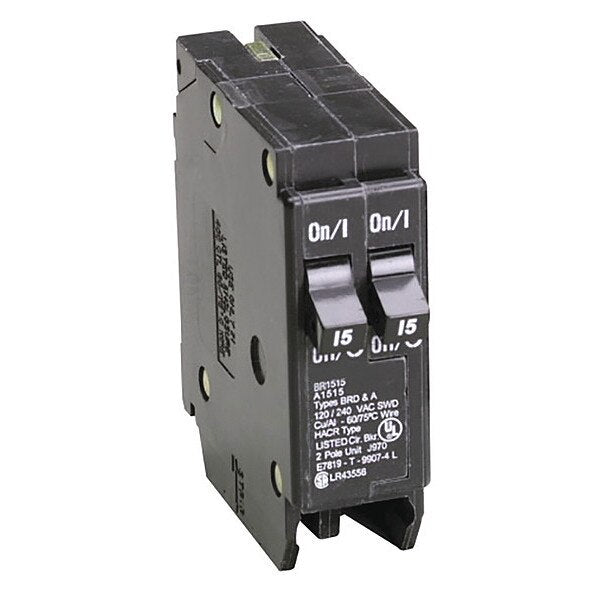 Circuit Breaker, 15 A, 120/240V AC, 1 Pole, Plug In Mounting Style, BR Series