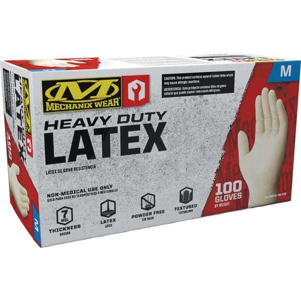 Disposable Gloves, Latex, White, 100 PK