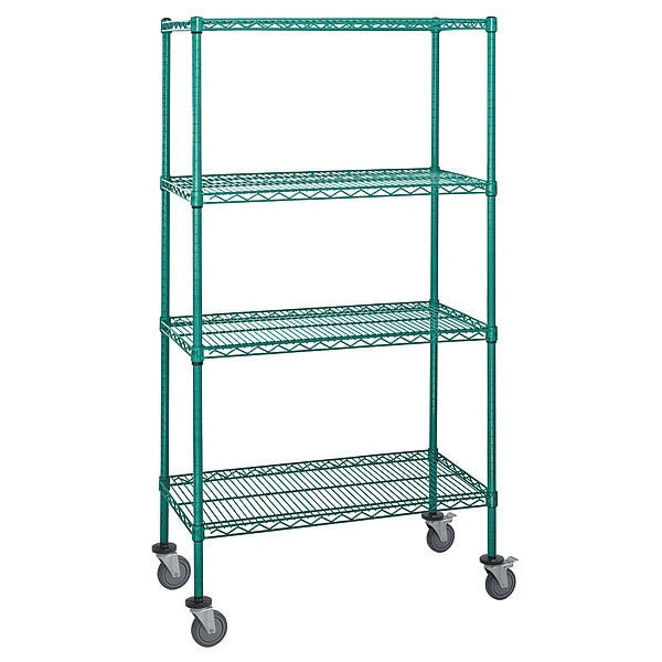 Mobile Stem Caster Cart, Green, 4 Shelves