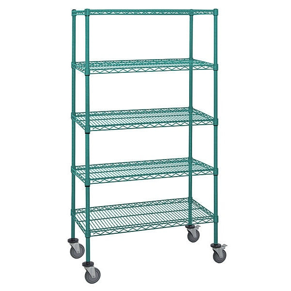 Mobile Stem Caster Cart, Green, 5 Shelves