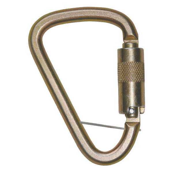 Carabiner, Self-closing and Double-locking Gate, 4 in L, Steel, Bronze