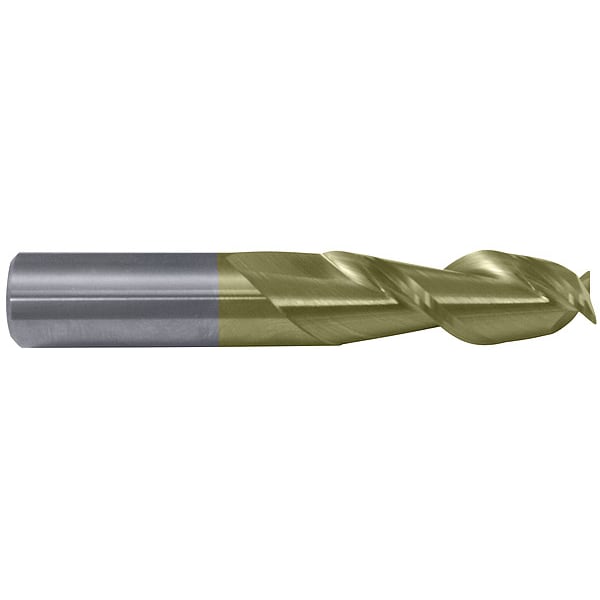 2-Flute Carbide Square Single-End High-Perf End Mill for Alum CTD CEM-AM2-ZN ZrN 1/4x1/4x3/8x2-1/2