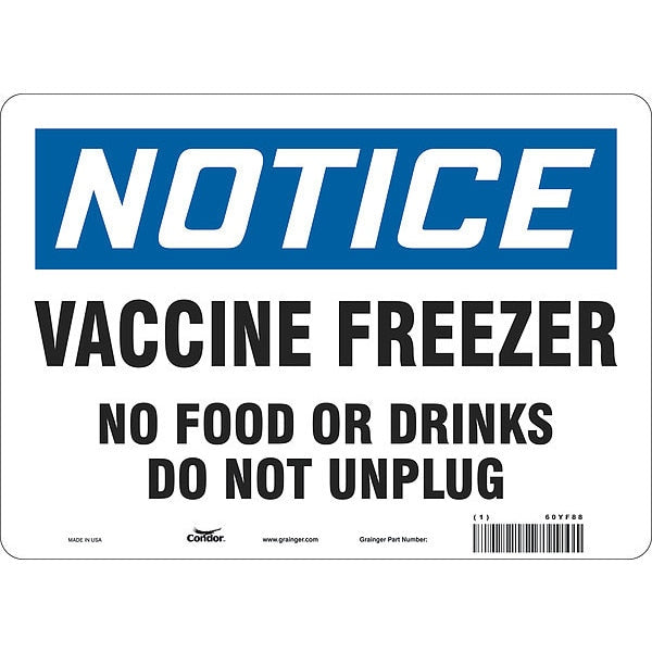 Vaccine Freezer Sign, 14 in W x 10 in H, English, Vinyl, White