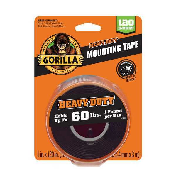 Double Sided Mounting Tape, 1 in W x 120 in L, 43 mil Thick, Black, 1 Pk