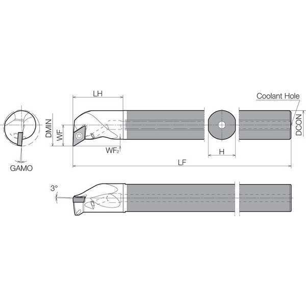 Boring Bar, Positive Rake, Leftt-Hand