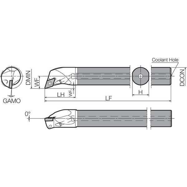 Boring Bar, Positive Rake, Right-Hand