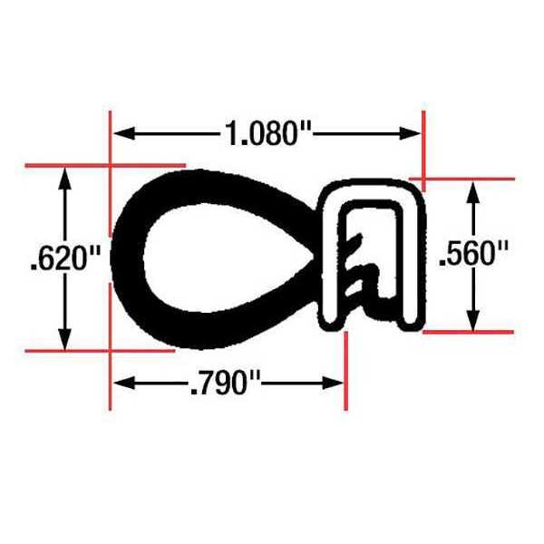 Edge Grip Seal, EPDM, 10 ft Length, 1.08 in Overall Width, Style: Side Bulb