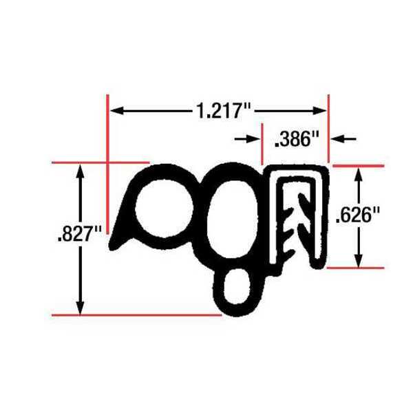 Edge Grip Seal, EPDM, 10 ft Length, 1.217 in Overall Width, Style: Double Side Bulb