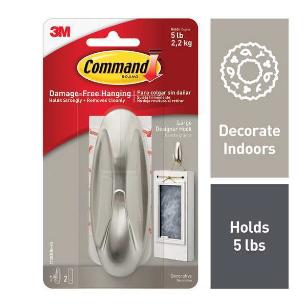 Designer Hook, Metal, Nickel, White