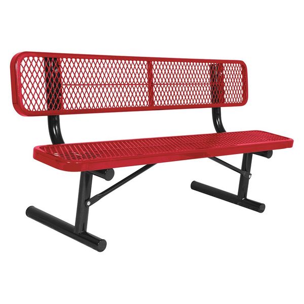 Portable Commercial Park Bench W/ Back, Red