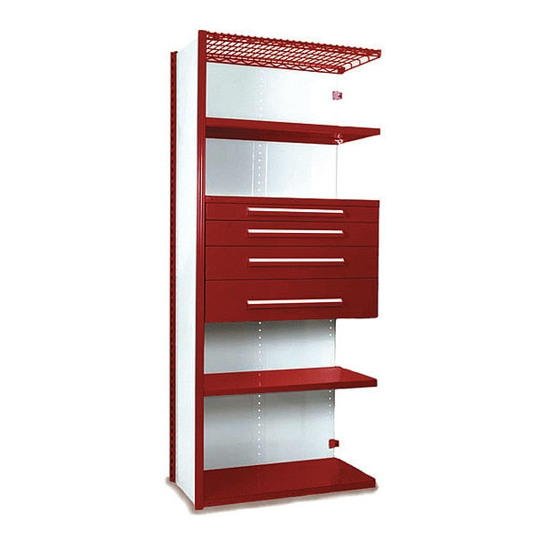 V-Grip Shelving W/ AddOn Drawers, 7X1.5X3, RD, Finish: Enamel Paint