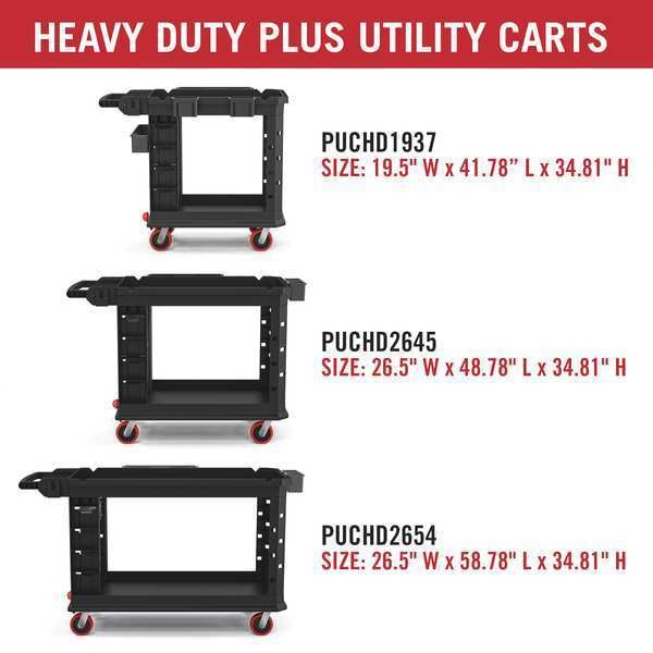 Plastic Heavy Duty Utility Cart, 2 Shelves, 500 lb.
