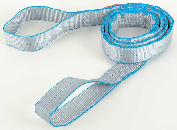 Web Sling, Flat Eye and Eye, 8 ft L, 2 in W, Tuff-Edge Polyester, Silver