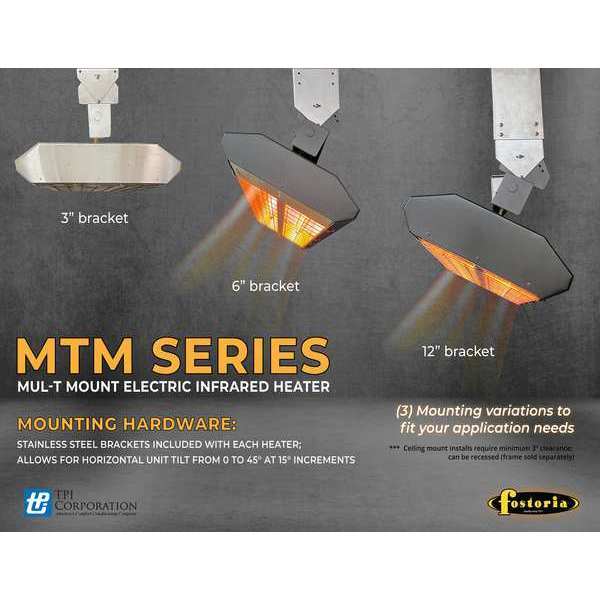 Infrared Quartz Electric Heater, Stainless Steel, 240 V