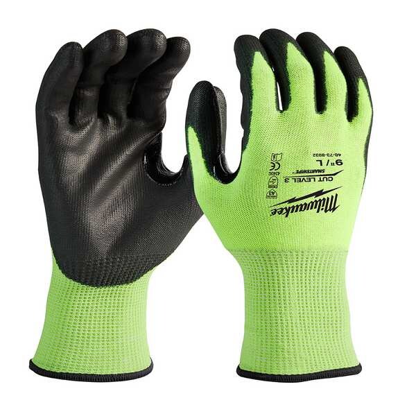 Level 1 Cut Resistant High Visibility Polyurethane Dipped Gloves - Large (12 pair)