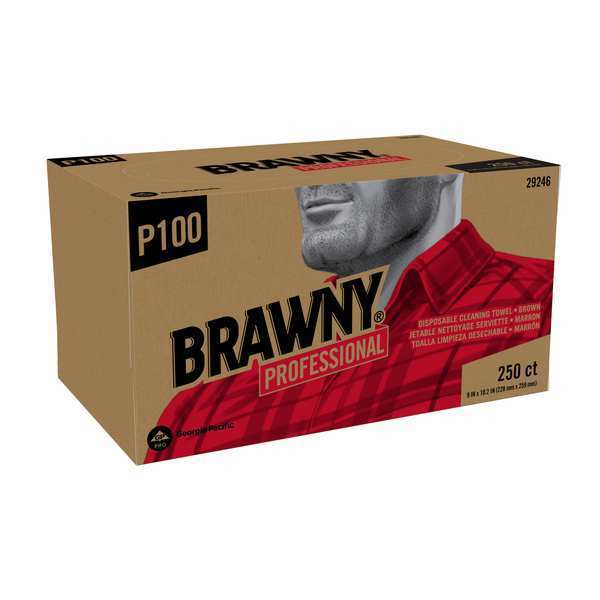 Brawny Professional Dry Wipe, 1, 250, No Roll, Brown, 24 PK