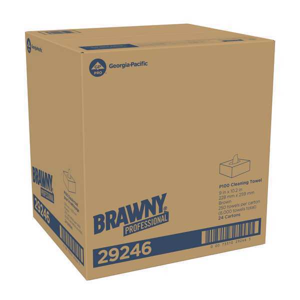 Brawny Professional Dry Wipe, 1, 250, No Roll, Brown, 24 PK