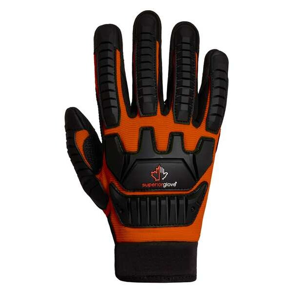 Work Gloves, Mechanics, PVC, Black/Org, PR