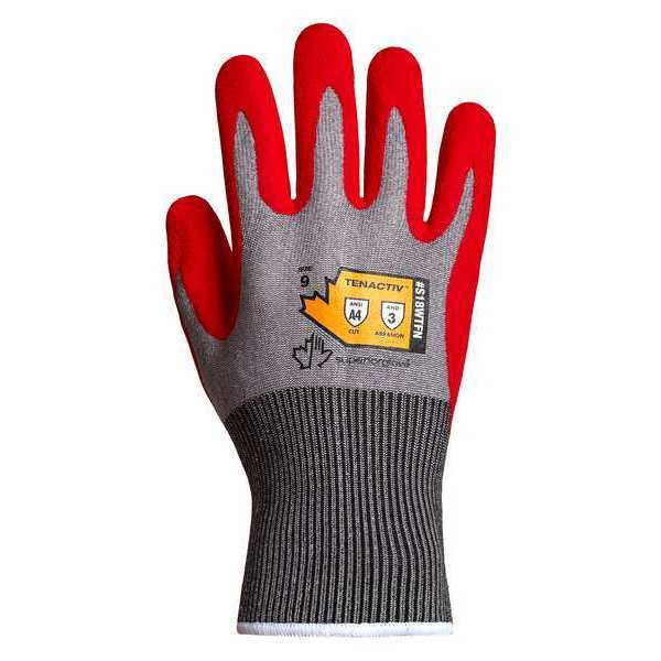 Work Gloves, Nitrile, XL, Red/Gray, PR