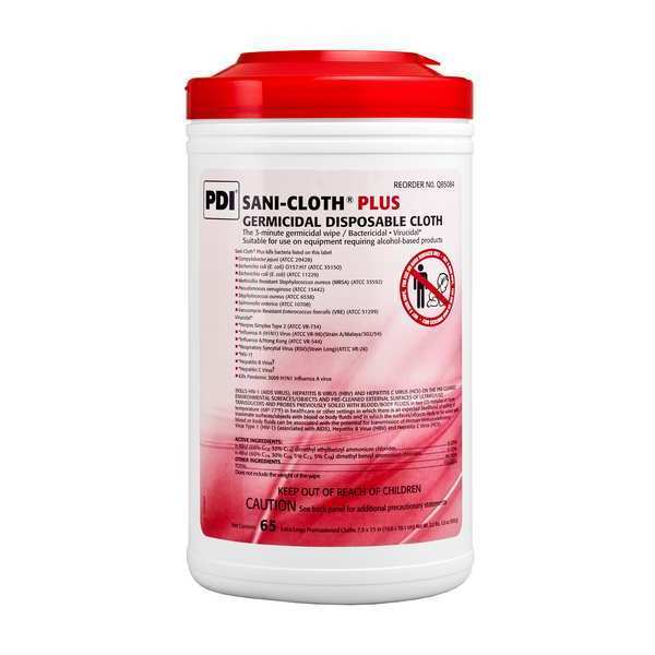 Disinfecting Wipes, White, Canister, Hard, Non Porous Surfaces, 65 Wipes, 7-1/2 in x 15 in, Alcohol