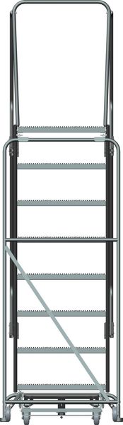 113 in H Steel Rolling Ladder, 8 Steps